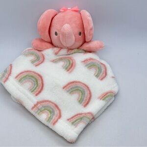 Baby Essentials Pink Elephant Plush White Lovey Security Blanket Rainbows 2023